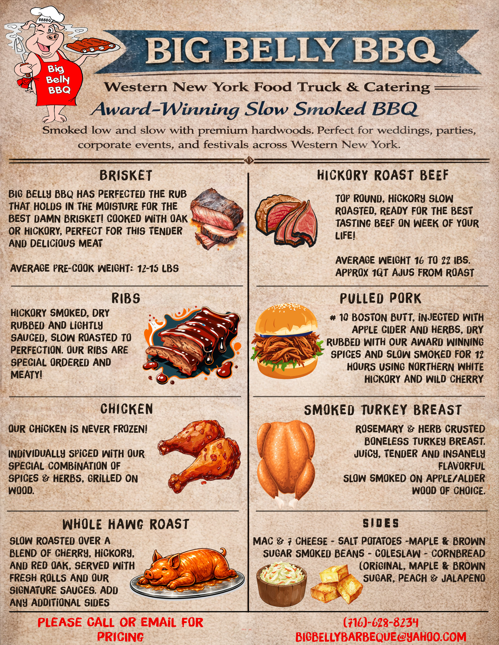 Big Belly BBQ printed catering menu