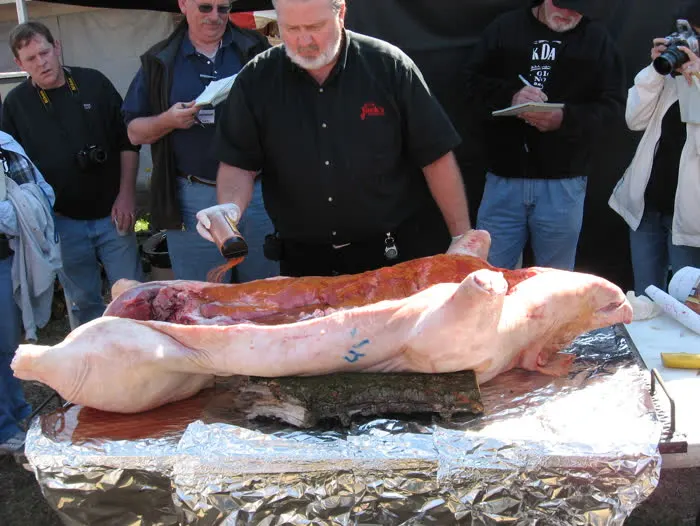 Whole hog preparation before smoking