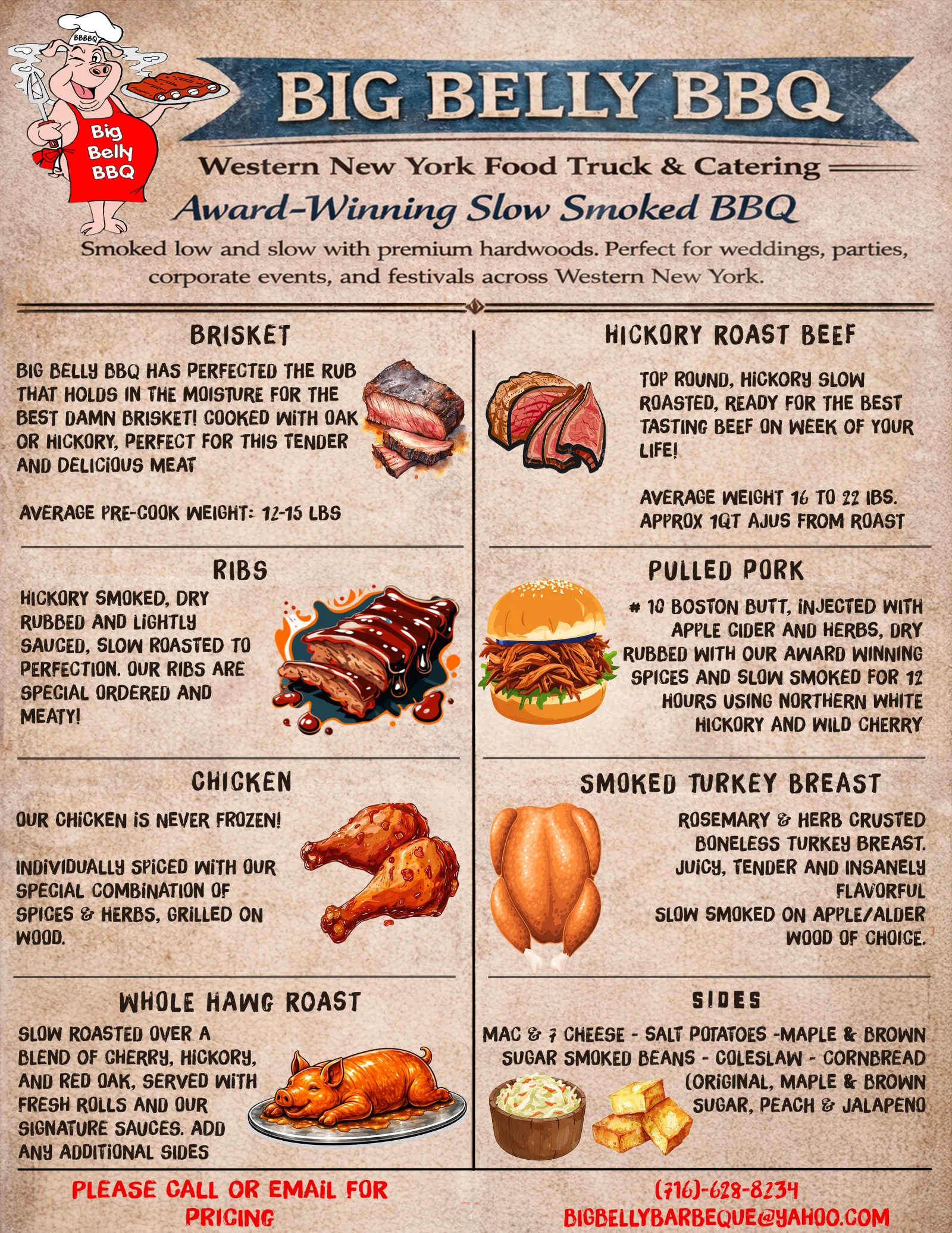 Original Big Belly BBQ printed catering menu